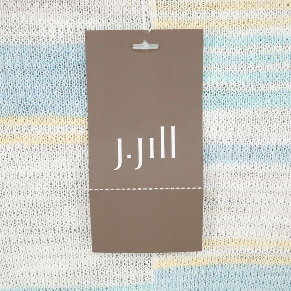 J Jill Sweater Petites MP PM White Blue Stripe Cardigan Cotton Open Front New - Picture 13 of 16